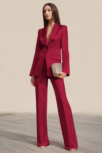 Burgundy 2 Pieces Notched Lapel One Button Women Tuxedo